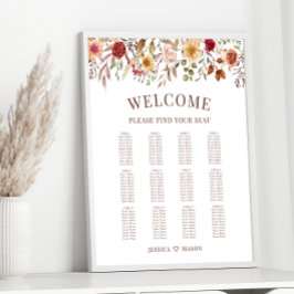 Sätesdiagram för Burgundy-hösten Blommigt Bröllop Poster