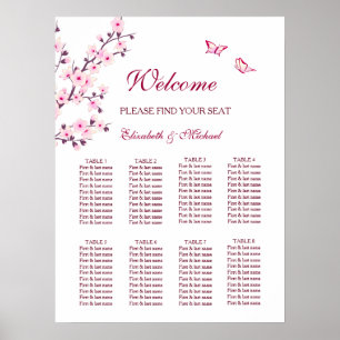 Sätesdiagram för Cherry Blommar Rosa White Bröllop Poster
