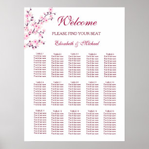 Sätesdiagram för Cherry Blommar Rosa White Bröllop Poster