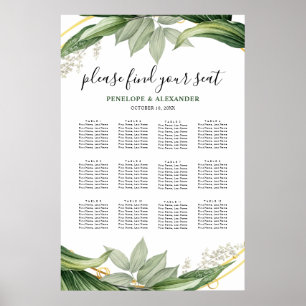 Sätesdiagram för den botaniska Grey Löv Bord Poster
