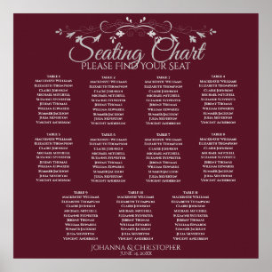 Sätesdiagram för elegant Burgundy 11 Bord Bröllop Poster