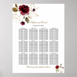 Sätesdiagram för elegant Burgundy Guld Blommigt Br Poster