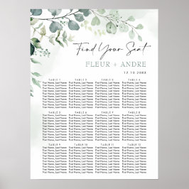 Sätesdiagram för elegant Eucalyptus Greenery Bröll Poster