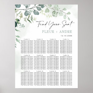 Sätesdiagram för elegant Eucalyptus Greenery Bröll Poster