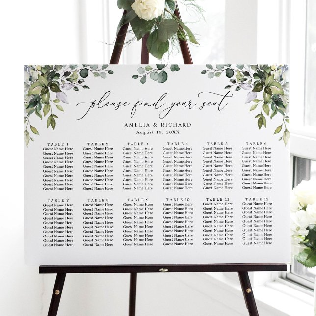 Sätesdiagram för elegant Eucalyptus Greenery Bröll Poster (Skapare uppladdad)