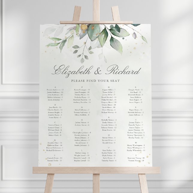 Sätesdiagram för elegant Eucalyptus Greenery Bröll Poster (Skapare uppladdad)