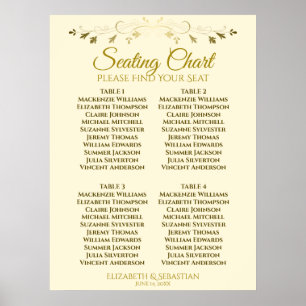 Sätesdiagram för elegant Guld & Cream 4 Bord Bröll Poster