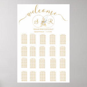 Sätesdiagram för elegant Guld Monogram Bröllop Poster