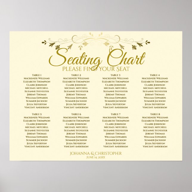 Sätesdiagram för elegant Guld och Cream 8 Bord Brö Poster (Framsidan)