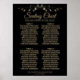 Sätesdiagram för elegant Guld & Svarta 4 Bord Bröl Poster