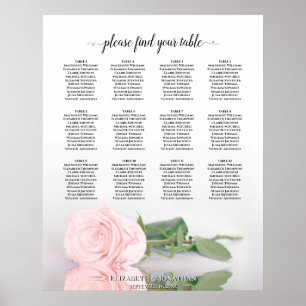 Sätesdiagram för elegant Rosa ros 12 Bord Bröllop Poster
