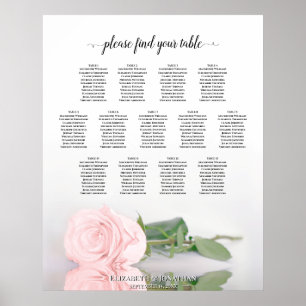 Sätesdiagram för elegant Rosa ros 13 Bord Bröllop Poster
