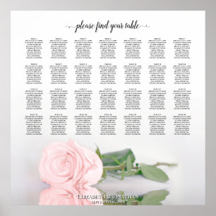 Sätesdiagram för elegant Rosa ros 28 Bord Bröllop Poster