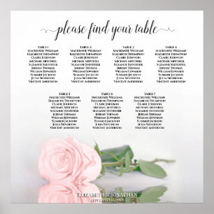 Sätesdiagram för elegant Rosa ros 7 Bord Bröllop Poster