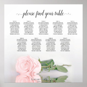 Sätesdiagram för elegant Rosa ros 9 Bord Bröllop Poster