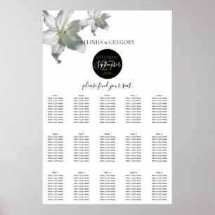 Sätesdiagram för elegant White Lilies Bröllop Poster