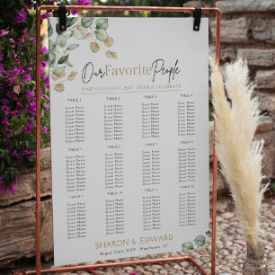 Sätesdiagram för eukalyptus Greenery & Guld Bröllo Poster