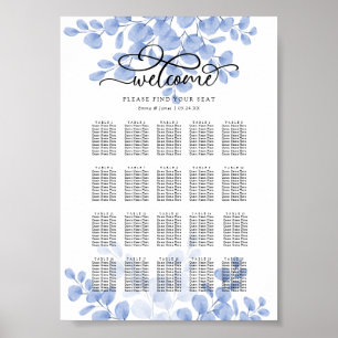 Sätesdiagram för Eukalyptus Guld Dusty Blue Bröllo Poster