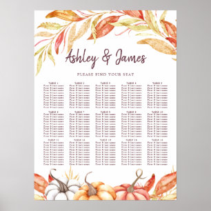 Sätesdiagram för Fall Pumpkin Golden Foliage Bröll Poster