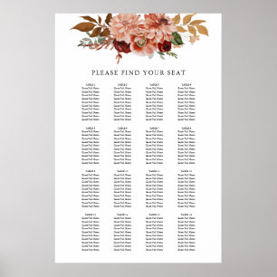 Sätesdiagram för färd i Rustic Blommigt Bröllop Poster