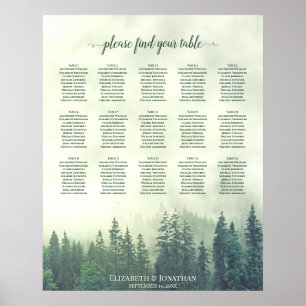 Sätesdiagram för Foggy Grönt Gräs 15 Bord Bröllop Poster