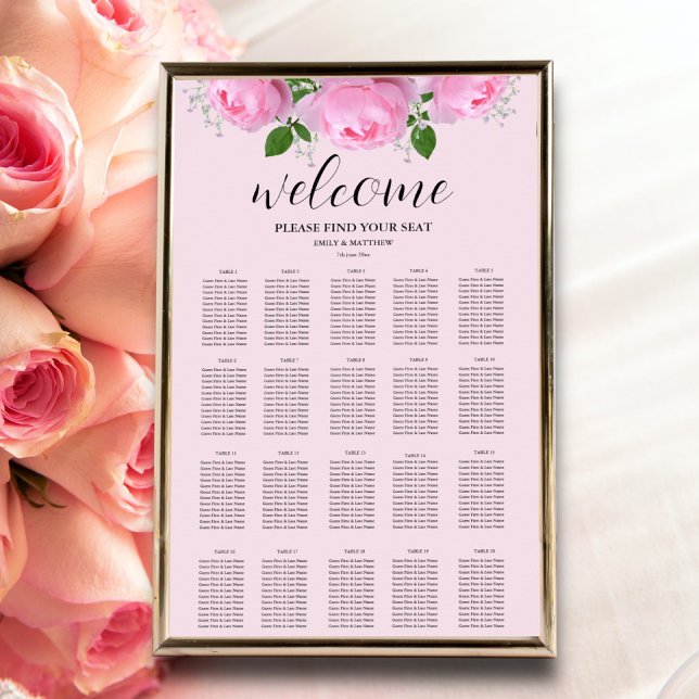 Sätesdiagram för Fragrant Rosa ros Bröllop Poster (Skapare uppladdad)