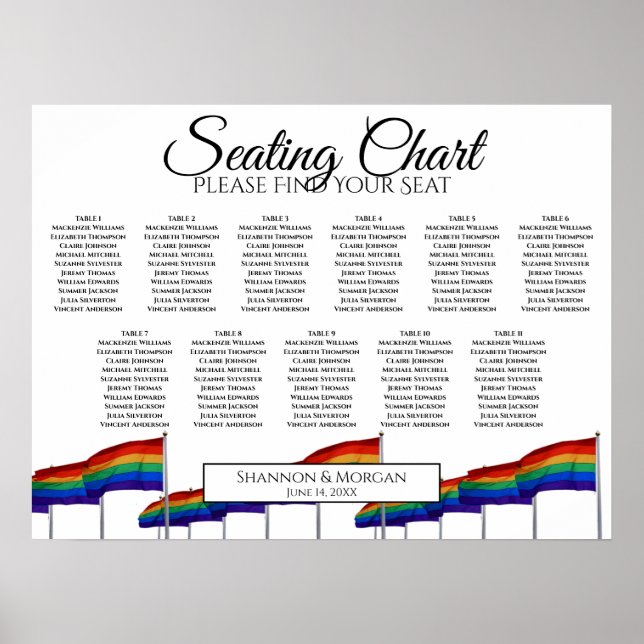 Sätesdiagram för gay pride 11 Bord Bröllop Poster (Framsidan)
