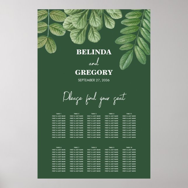 Sätesdiagram för Greenery Emerald Grönt Bröllop Poster (Framsidan)
