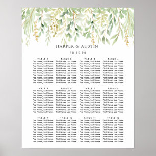 Sätesdiagram för grönt Foliage Botanical Bröllop Poster