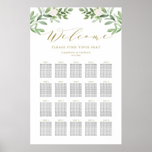 Sätesdiagram för grönt och vitt blommor Bröllop Poster