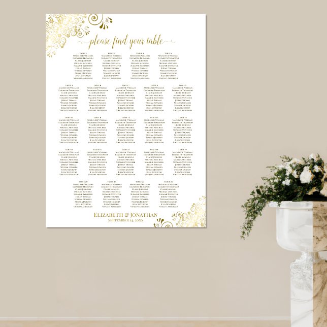 Sätesdiagram för guld 23 Bord Vita Bröllop Poster (Skapare uppladdad)