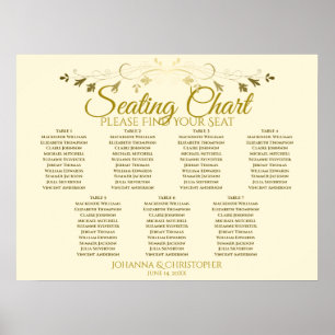 Sätesdiagram för guld & Cream Elegant 7 Bord Bröll Poster