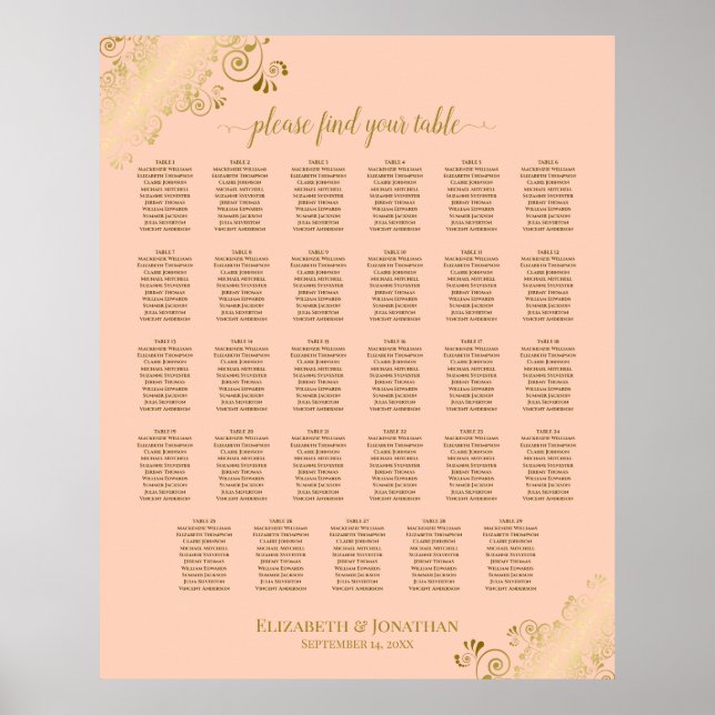 Sätesdiagram för guld & korallpersika 29 Bord Bröl Poster (Framsidan)