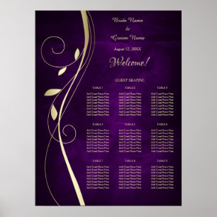 Sätesdiagram för guld Löv Lila Bröllop Poster