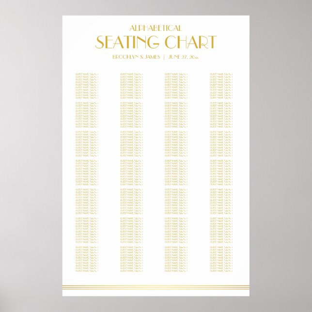Sätesdiagram för guld med alfabetisk Bröllop 24x36 Poster (Framsidan)