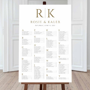 Sätesdiagram för guld med Bride & Groom Initialer Poster