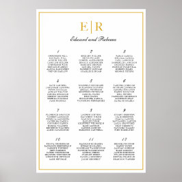 Sätesdiagram för guld Monogram Elegant bröllop Poster