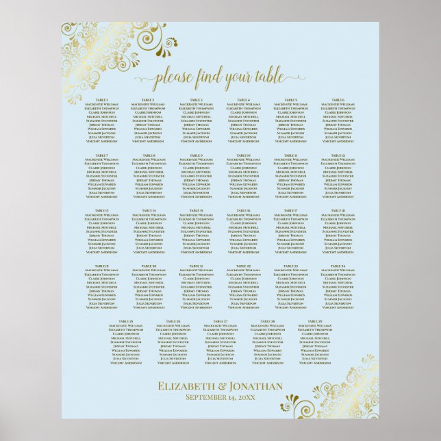 Sätesdiagram för guld och pulver blått 29 Bord Brö Poster (Framsidan)