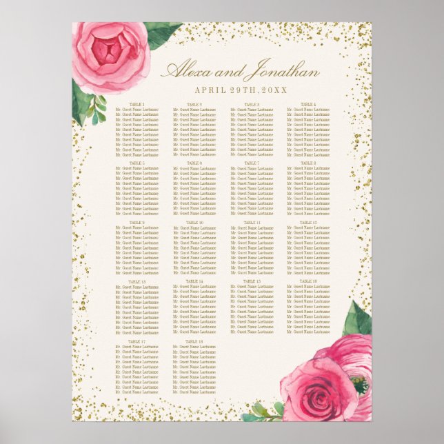 Sätesdiagram för guld och Rosa Ro med vattenfärg Poster (Framsidan)