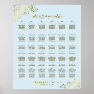 Sätesdiagram för guld & pulver Blue 30 Bord Bröllo Poster