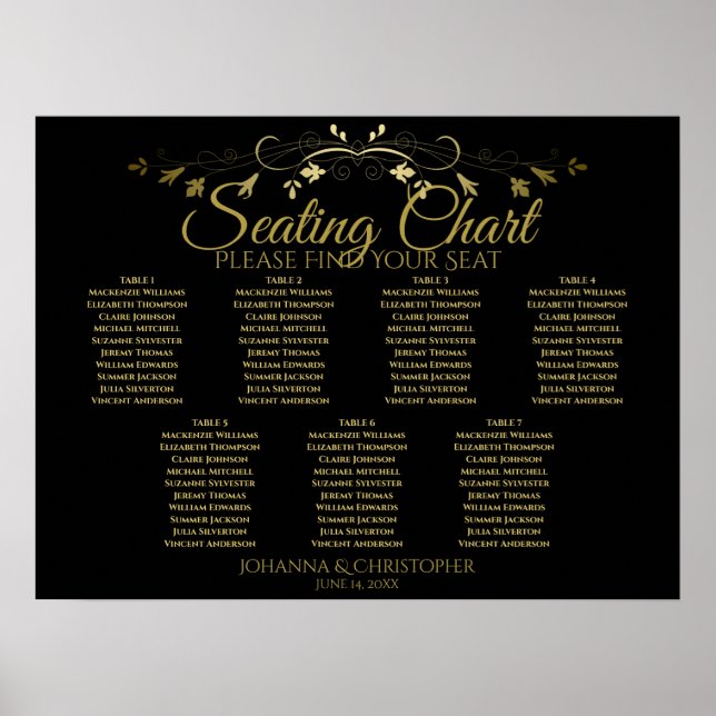 Sätesdiagram för guld & Svarta Eleganten 7 Bord Br Poster (Framsidan)