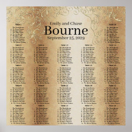 Sätesdiagram för guld Swirl Bröllop Poster
