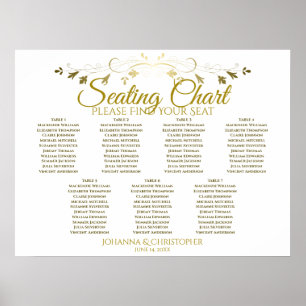 Sätesdiagram för guld & vit Elegant 7 Bord Bröllop Poster