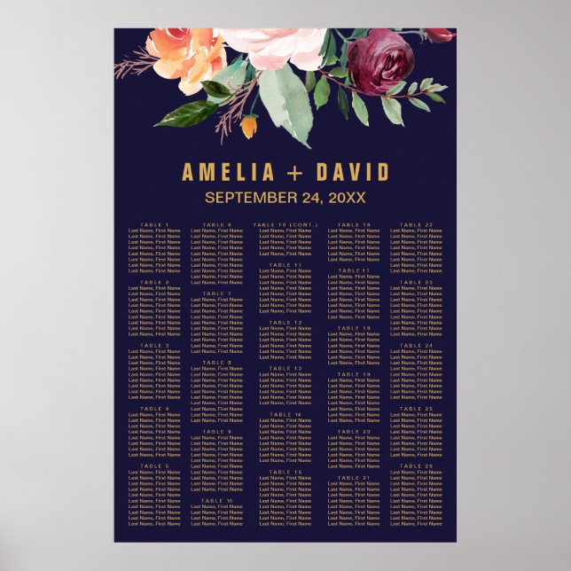 Sätesdiagram för höstBlommigt (200+ gäster) Poster (Framsidan)