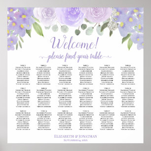 Sätesdiagram för Lavender Blommigt 18 Bord Bröllop Poster