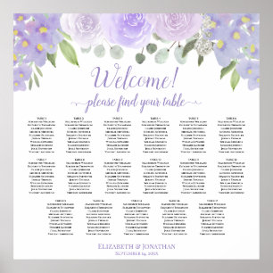 Sätesdiagram för Lavender Boho Ro 17 Bord Bröllop Poster