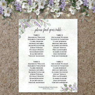 Sätesdiagram för Lavender Eucalyptus 4 Bord Bröllo Poster