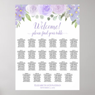 Sätesdiagram för Lavender Ro 23 Bord Boho Bröllop Poster