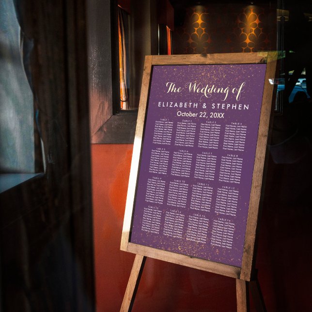 Sätesdiagram för lila Guld Glitter Gnistra Bröllop Poster (Skapare uppladdad)