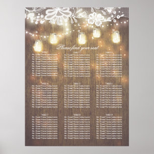 Sätesdiagram för Mason Burk Ljus Snöre Wood Bröllo Poster